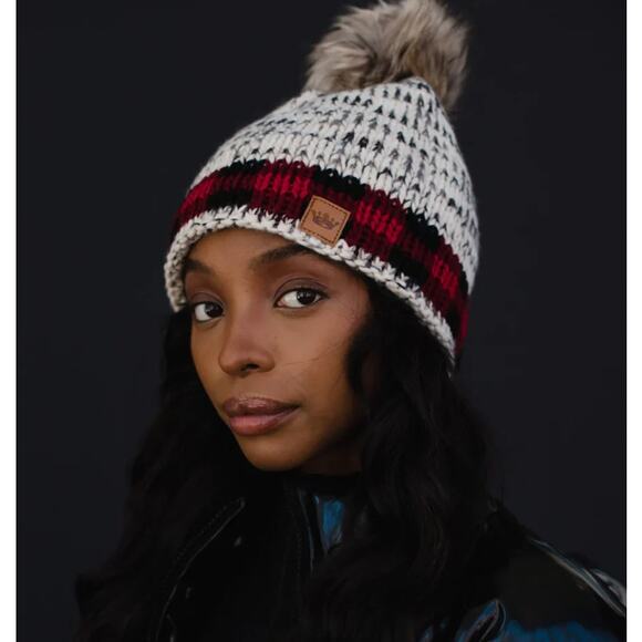 Panache Accessories - NWOT Panache Red Buffalo Plaid Knit Hat with Faux Fur Pom Pom